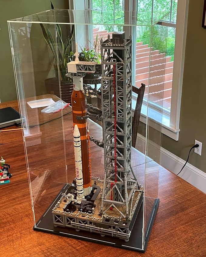 Thickened Clear Acrylic Display Case for Lego 76178 Daily Bugle for 10341 NASA Artemis Space Launch System for 10333 Lord of Rings Barad-dûr for 76454, Showcase Large, Black Inside 19.7x13.8x33.5in