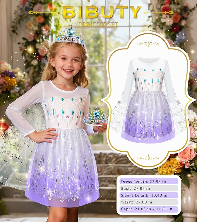 Princess Dress Up Clothes for Little Girls Toddler Dress Up Clothes for Girls 3-6, BIBUTY Pretend Play Princess Costume Set with Princess Crown Cape, Princess Toys Cosplay Birthday Party Gift for Girl