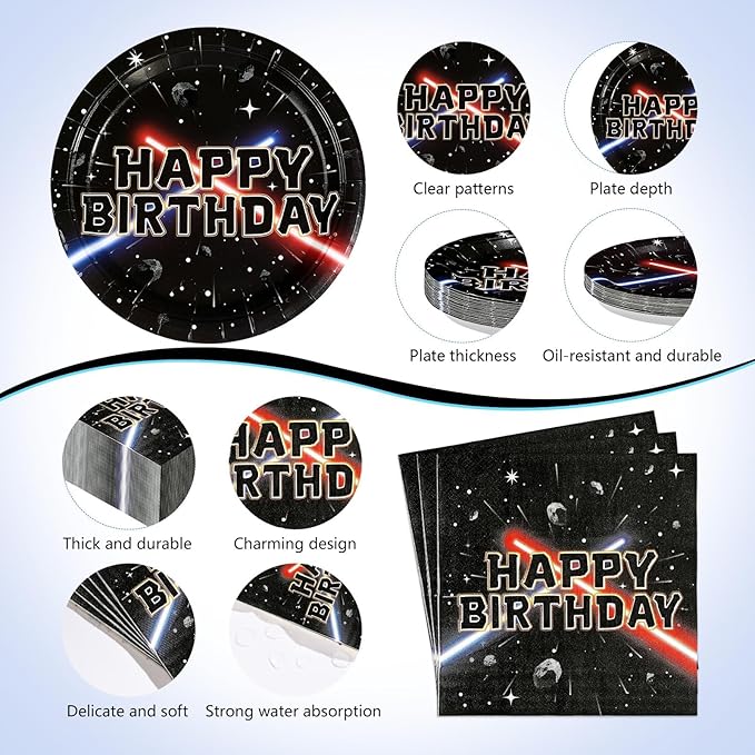 170 Pcs Space Birthday Party Supplies Black Galaxy Universe Starship Plates and Napkins Cups Forks Tablecloth Space Theme Party Decorations for Men Boys Baby Shower Night Sky Galaxy Birthday Serve 24
