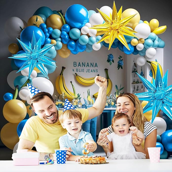117 Pcs Yellow Blue White Balloon Arch Kit, for Cartoon Banana Theme Birthday Party Decorations Boys and Girls Gatherings Party Supplies