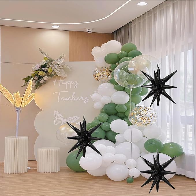 6 Pcs Black Star Foil Balloons One-Piece 14-Pointed Star Balloon 4D Cone Mylar 22inch Christmas Birthday Wedding Fireworks Shape Party Supplies (Black)