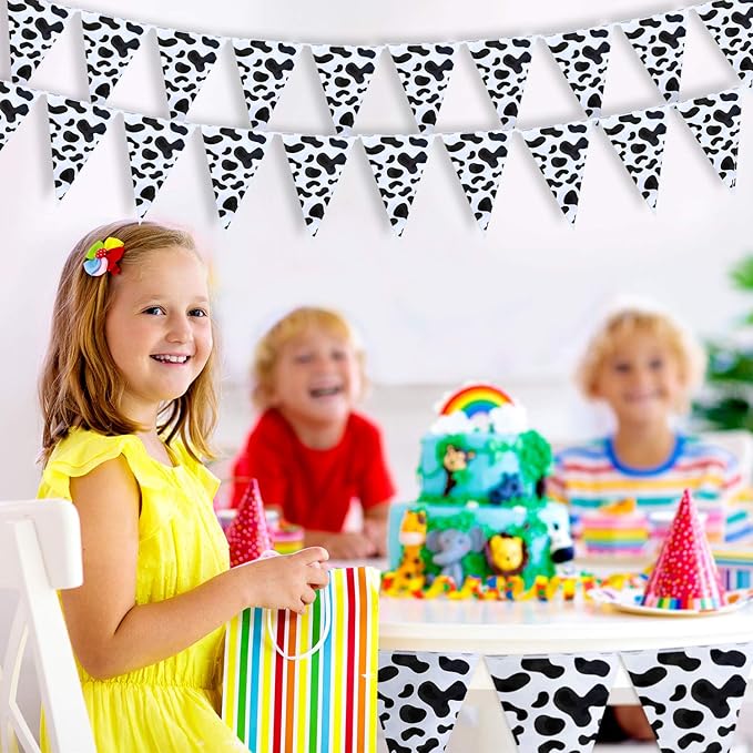 Boao 5 Pcs Cow Print Pennant Banners, Cow Print Pennant Banner Birthday Party Supplies for Western Cowboy Theme Decoration Baby Shower Animal Theme Party Holiday Decor, 7.4 x 10.8 Inch(Classic)