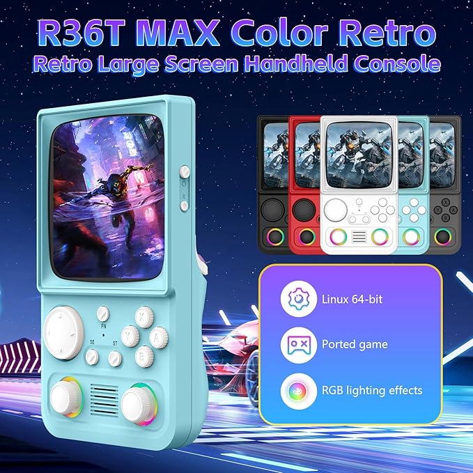 R36TMAX Retro Handheld Game Console, 4.0 Inch IPS HD Screen Retro Gaming Console, Handheld Game Console with 18000+ Classic Games, Supports WiFi Networked Fighting and OTG, Built-in 64G-Sky Blue