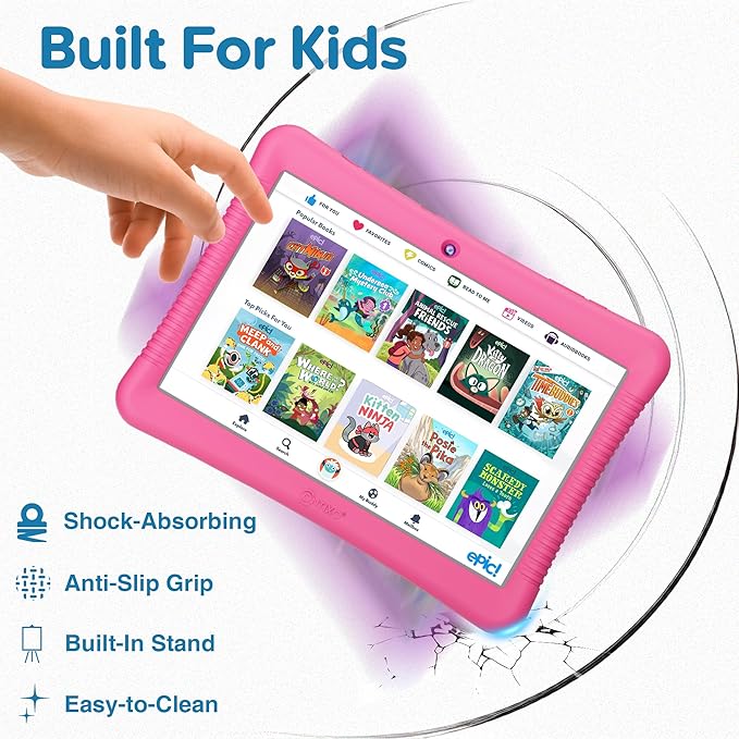 Contixo 10" Android Kids Tablet Bundle - 32GB, Epic! & Lingokids Educational Apps, Parental Controls, Kid-Proof Case w/Kickstand & Stylus, Headphones & Sleeve Bag - Pink