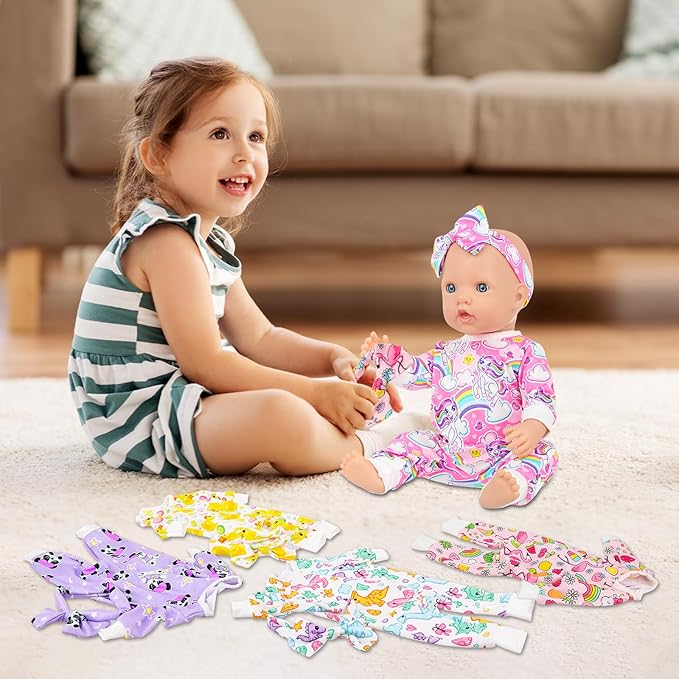 K.T. Fancy 5 Sets Baby Doll Accessories and Baby Doll Clothes with Butterfly Headbands for 14-18 Inch Dolls,10 Pcs in Total