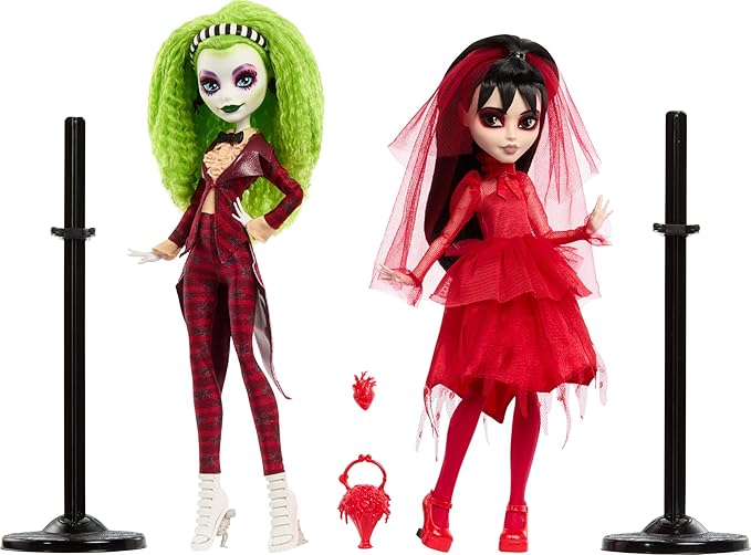 Monster High Skullector Beetlejuice Beetlejuice Doll 2-Pack, Collectible Betelgeuse and Lydia Deetz Set with Accessories and Displayable Packaging