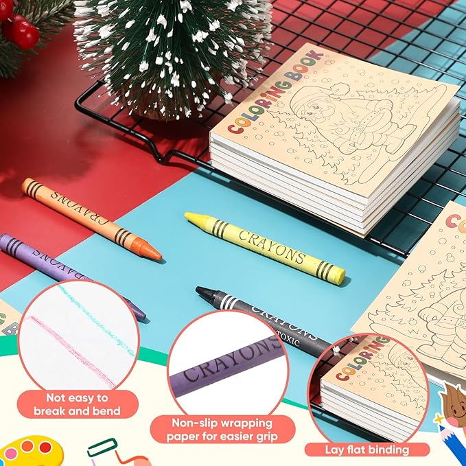 30 Sets 24 Pages Christmas Mini Coloring Books with 8 Colors Crayons Bulk, Christmas Goodie Bag Stocking Stuffers for Party Favors Activities DIY Craft Gift