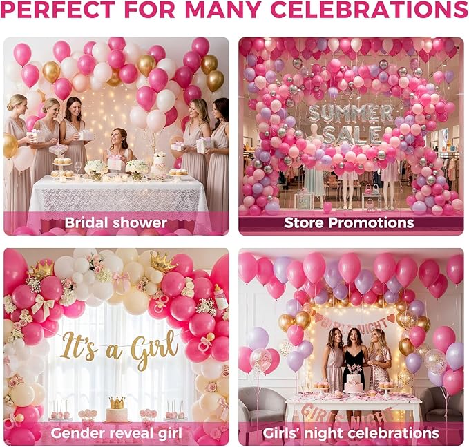 LovesTown 110PCS Latex Balloons 12inch Party Balloons Arch with Ribbon for Birthday Baby Shower Wedding Party Decorations Hot Pink (Pack of 2)