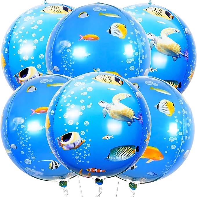 KatchOn, Sea Turtle Balloons for Birthday - Big 22 Inch, Pack Of 6 | Round 4D Under The Sea Balloons for Ocean Theme Party Decorations | Ocean Balloon for Turtle Birthday Decorations,Baby Shower Decor