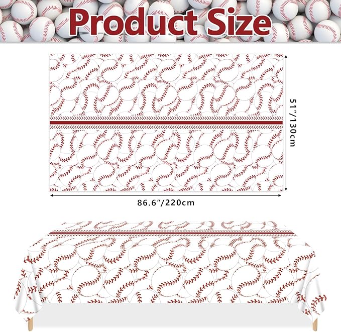 4 Pcs Baseball Tablecloths, Rectangular Baseball Pattern Table Cloth Disposable Party Decorations Table Covers for Boys Sports Event Birthday Party Supplies, 51x86 Inch