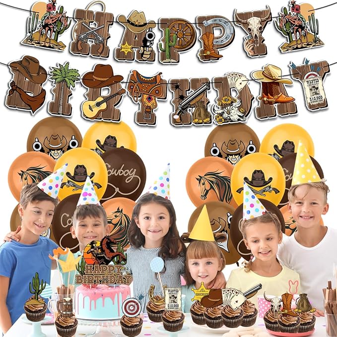 Western Cowboy Party Decorations, Cowboy Party Banner Balloon Cake Toppers for Boys and Girls Favorite Cowboy Theme Party Supplies