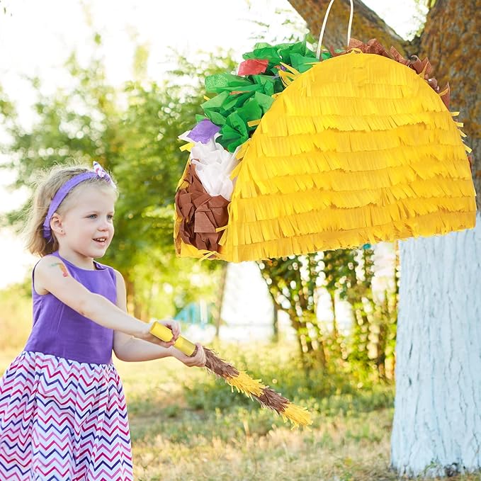 Sratte Taco Piñata Set Mexican Birthday Party Decorations Cinco De Mayo Fiesta Theme Taco Pinata with Plastic Stick and Blindfold for Mexican Themed Party Supplies Favors, 15 x 8 x 3 Inches