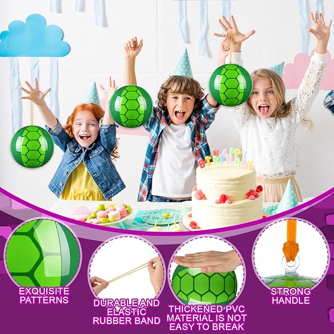 12 Pcs Turtle Party Favors Punching Balloons for Kids Green PVC Inflatable Punch Balloon Goodie Bags Stuffers Turtle Cartoon Birthday Party Supplies Decorations