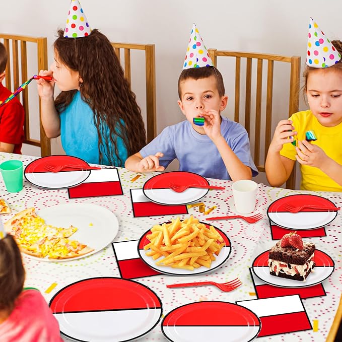 ZOIIWA Cartoon Animation Birthday Party Supplies Cartoon Ball Paper Plates and Napkins Video Game Party Plates Animation Themed Tableware Set for Kids Boys Girls Birthday Decorations