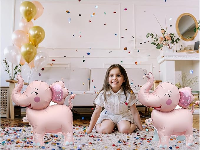 Giant Pink Elephant Foil 3D Standing Animal Balloons Kids Baby Shower Birthday Party Supplies Children Jungle Themed Decorations Woodland Safari Animal Balloons 2Pcs