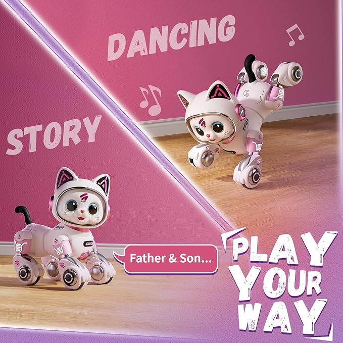 RC Stunt Robot Cat Toys for Ages 8-13 with LED & Sounds, Rechargeable Interactive Remote Control Pet Puppy for 8+ Year Old Kids Girls Boys Birthday Gift, Dancing, Walking & Touch Sensing