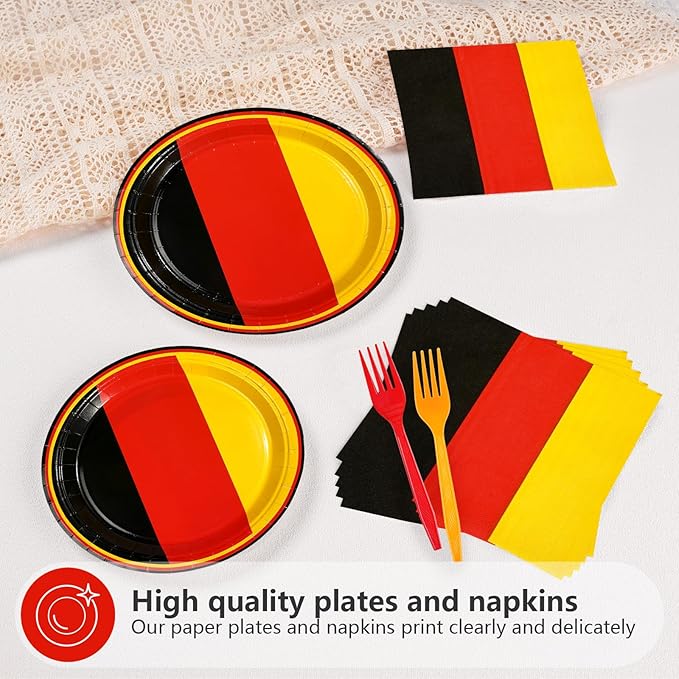 96 Pcs German Flag Party Decorations Disposable Germany Flag Paper Plates and Napkins German National Flag Tableware Set for National Country Decoration Patriotic Festival Party Supplies, Serves 24