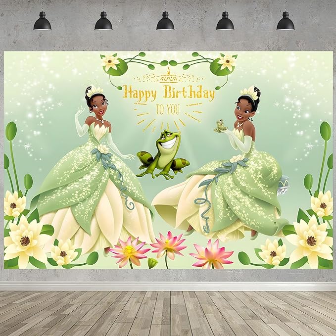 Princess Tiana Birthday Party Decoration,Princess Party Photo Background 5 x 3 FT and 18 Pcs Balloon,Merch Party Backdrop Supplies