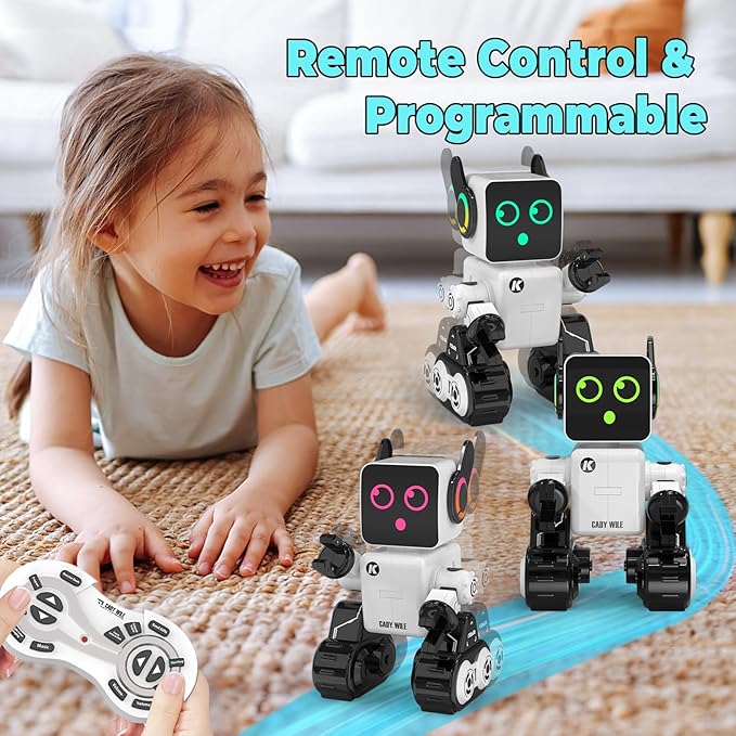 okk Robot Toys for Kids, Programmable Remote Control Robot, Interactive Toys with Coin Bank, LED and Tray, Walking Talking Singing Dancing Gift for Boys Girl（White）