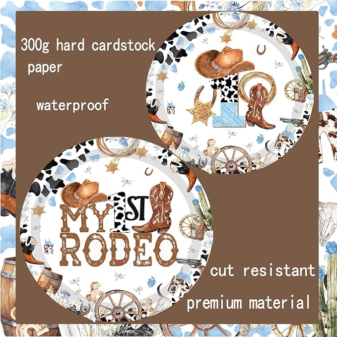 My 1st Rodeo Western Cowboys Birthday Paper Plates My First Rodeo Birthday Party Supplies Cowboys 1st Rodeo Bday My First Rodeo Baby Shower Decor serve 30 guests