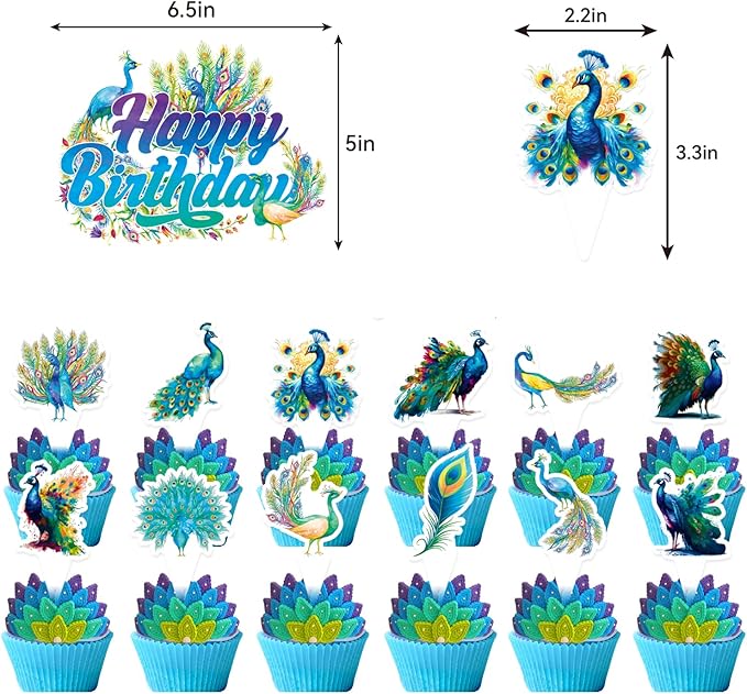 Peacock Party Decorations Colorful Peacock Birthday Party Supplies Includes Banner Cake Topper Cupcake Toppers Hanging Swirls Balloons for Peacock Birthday Party Zoo Bird Theme Party