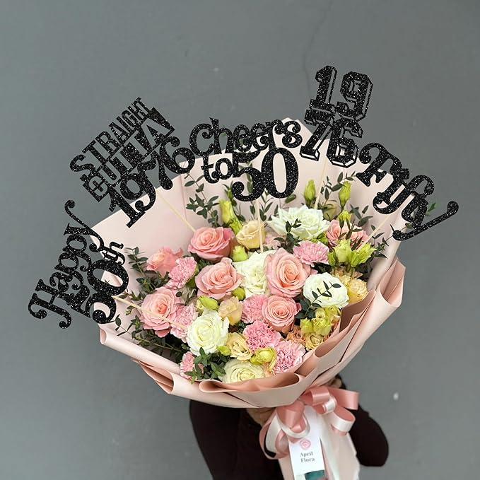 Gyufise 15Pcs Happy 50th Birthday Centerpiece Sticks Fifty Straight Outta 1976 Table Flower Centerpieces Sticks Cheers to 50 Decorations for 50th Birthday Party Supplies Black