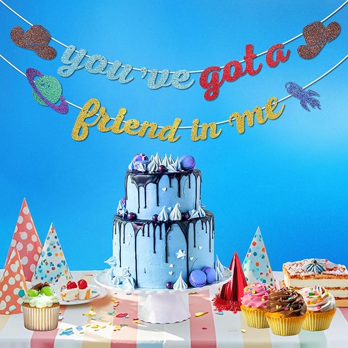 Glitter You've Got A Friend in Me Banner Cartoon Story Friend Birthday Banner Friendship Anniversary Party Decorations Toy Inspired Game Party Supplies Classroom Decorations