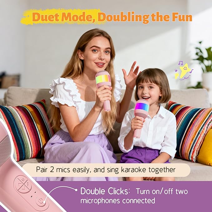 Karaoke Machine for Kids Adults, Portable Bluetooth Microphone Song Toys with LED Light, Best Chritmas Birthday Festival Party Gift for 3 4 5 6 7 8 9 10 11 12+ Year Old Girls Boys (Pink)
