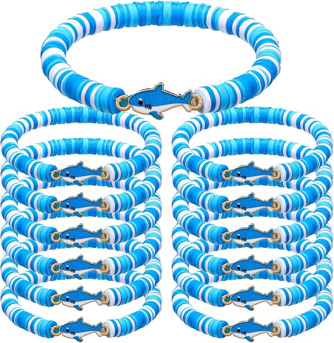 24 Pcs Cowgirl/alien/shark/bee/princess/tropical Party Favors, Polymer Clay Beaded Bracelets Gifts Bulk for Birthday Party