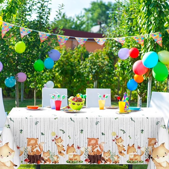 Oudain 3 Pcs Woodland Animals Plastic Tablecloth Forest Wild Creatures Baby Shower Table Covers for Woodland Themed Birthday Table Decoration Neutral Gender Reveal Decor Supplies 51 x 86.6 Inch