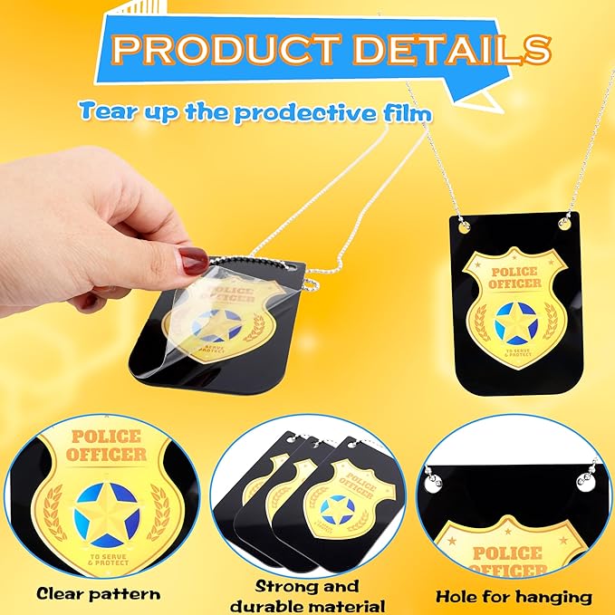 15 Pcs Pretend Play Police Badges Gold Police Badges Necklace Detective Badge Cop Badge with Chain for Accessories Role Play Dress up