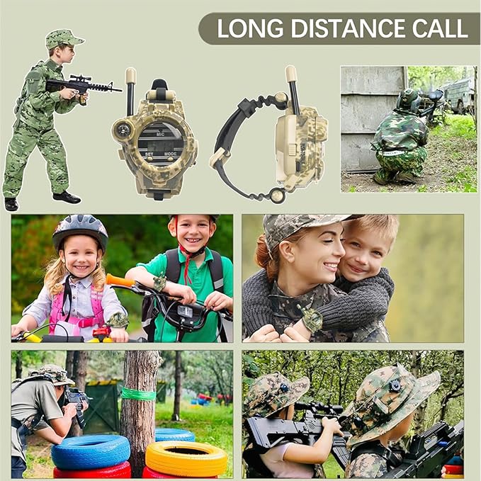 Walkie Talkies for Kids, Children Walkie Talkie Rechargeable Watch Two-Way Long Range with Flashlight, Camping Hiking Cycling Outdoor Toys, Gifts for Girls and Boys, 2 Pack