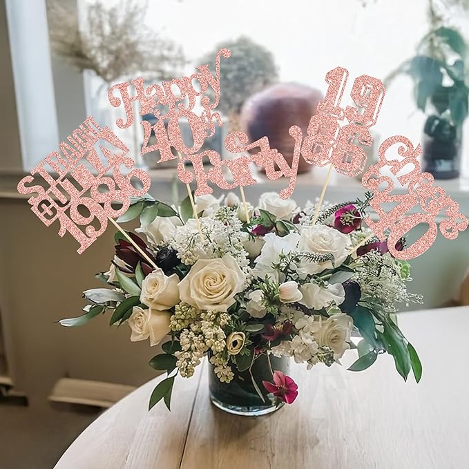 Gyufise 15Pcs Happy 40th Birthday Centerpiece Sticks Forty Straight Outta 1986 Table Flower Centerpieces Sticks Cheers to 40 Decorations for 40th Birthday Party Supplies Rose Gold