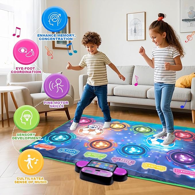 Electronic Dance Mat, Double Player Dance Pad for Kids 3 4 5 6 7 8, Musical Interactive Dancing Step Pad for Kids Adults Boys Girls, Puzzle Games, Body Exercise