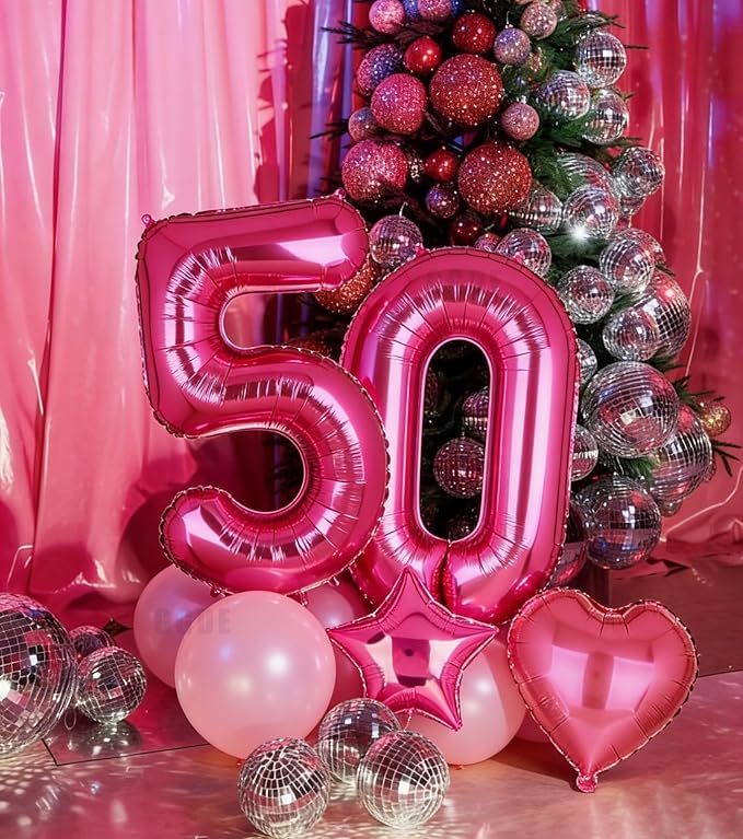 40 Inch Number Balloons Hot Pink 50 Large Number Balloon Anniversary Event Celebration Bachelorette Cowgirl Let's Go Girls Pink Themed 40st Birthday Party Decor Supplies 10 Pcs
