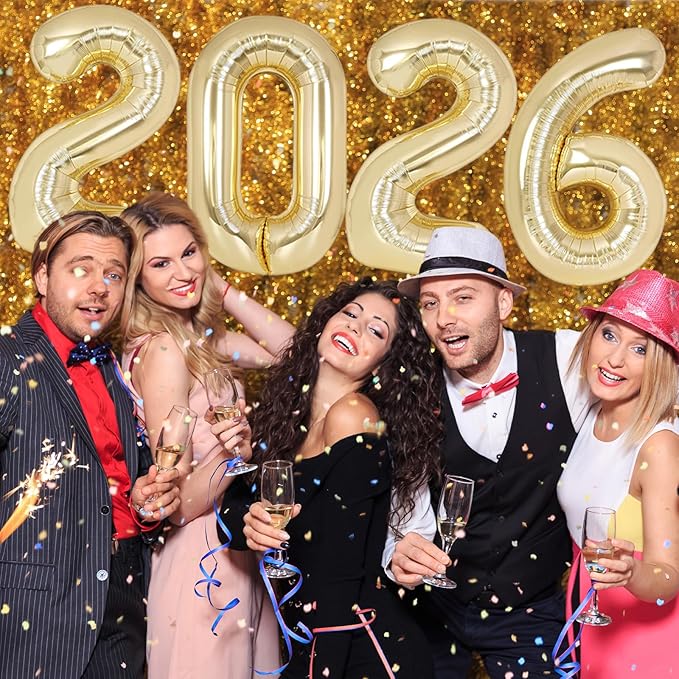 KALOR 32 Inch 2026 Light Gold Foil Number Balloons, 2026 New Years Decorations for 2026 Happy New Year Eve and Graduations Party Supplies