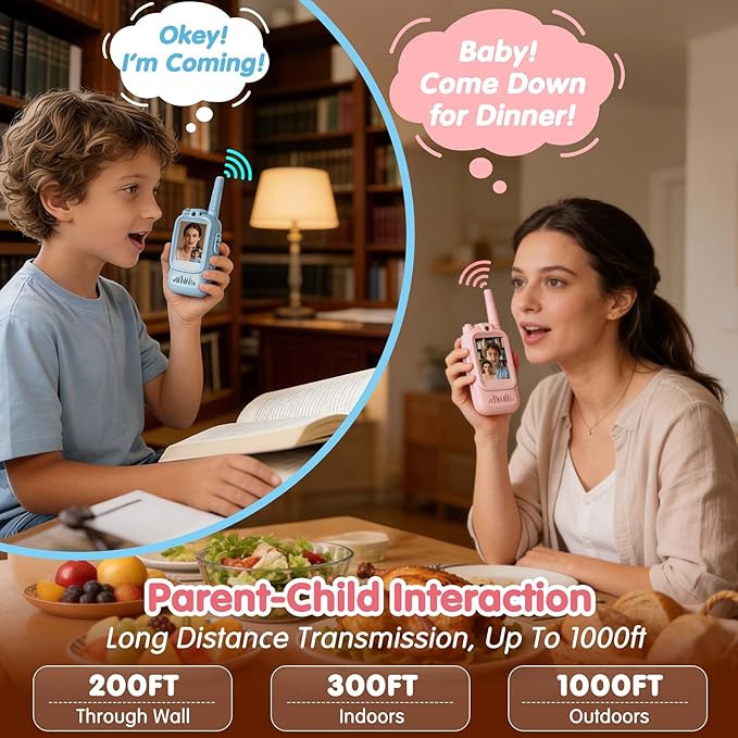 Video Walkie Talkies for 3-12 Boys Girls,2 Pack Facetime Walkie Talkie for Kids with Screen, HD Camera & Voice Changer for Family Games, Hiking, for Grandkids (Pink+Pink)