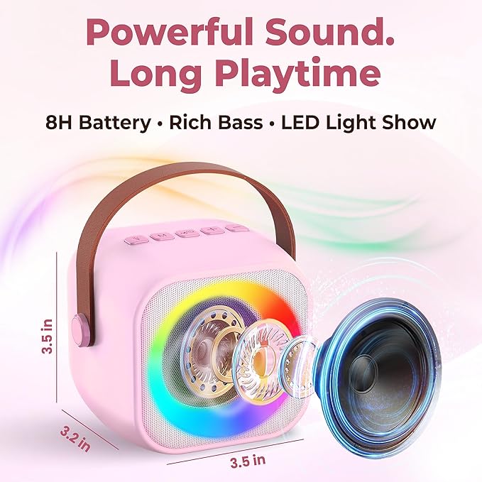 Mini Karaoke Machine for Kids | Pre-Loaded 25 Kids Songs | Bluetooth Speaker, 2 Wireless Microphones | Ages 3, 4, 5, 6, 7+ Year Old Birthday Gift | Toy for Girls, Boys, Toddler