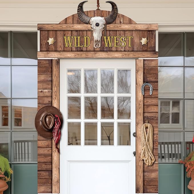 Chunnin West Cowboy Party Door Decoration Wild West Party Decoration Cowboy Door Banner Hanging Supplies Western Themed Saloon Banner for Western Rustic Bar Photo Booth Props Favor