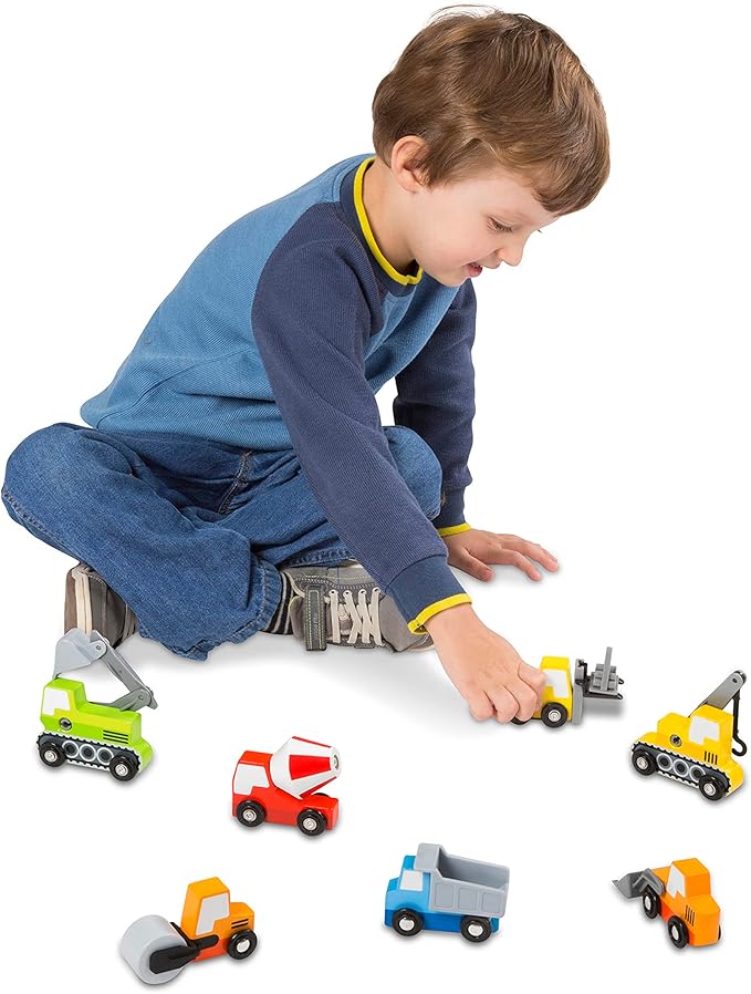 Melissa & Doug Wooden Construction Site Vehicles with Wooden Storage Tray (8 pcs)