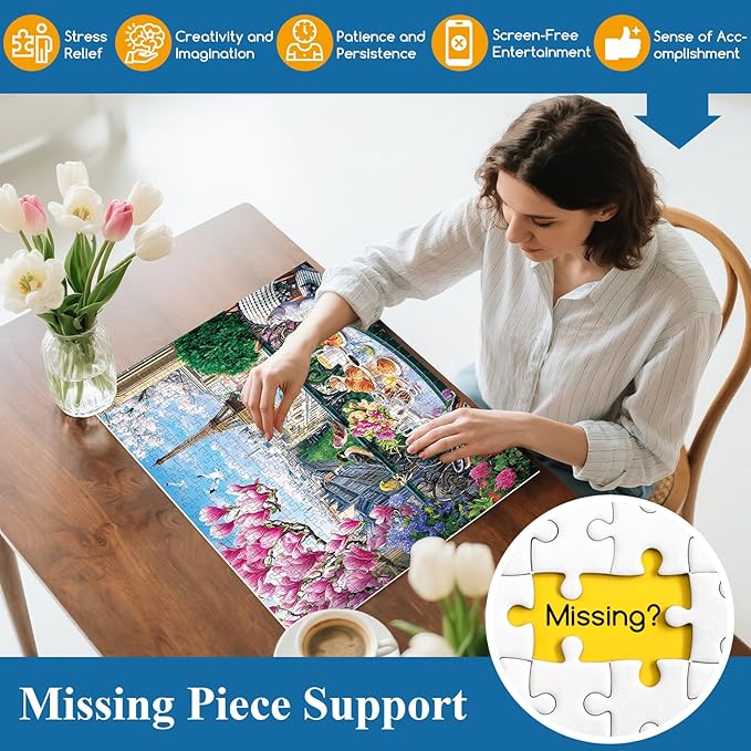 500 Piece Puzzle for Adults | Brunch in Paris Puzzle | Recycled Cardboard Eiffel Tower Paris Jigsaw Puzzle 500 Pieces | Impossible Challenge Game Home Decor Birthday Party Gift for Adults Seniors