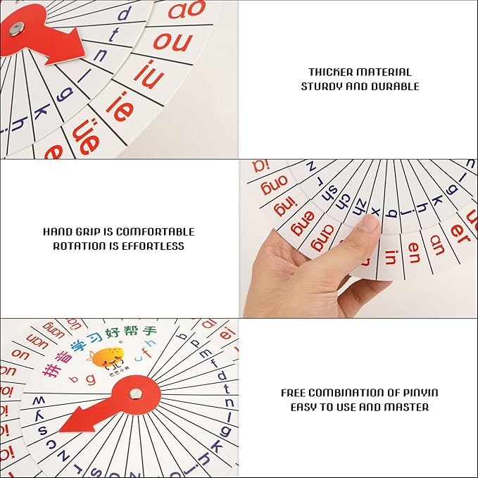 2PCS Mandarin Chinese Pronunciation Starter Flashcards - Rotating Pinyin Practice Cards, Chinese Phonics Training Tool, Waterproof Long-Term Use, Language Learning Education Cards