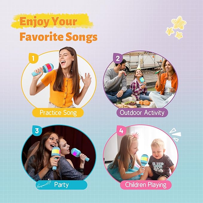 Karaoke Machine for Kids Adults, Portable Bluetooth Microphone Song Toys with LED Light, Best Chritmas Birthday Festival Party Gift for 3 4 5 6 7 8 9 10 11 12+ Year Old Girls Boys (Blue)