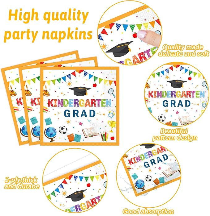 Kindergarten Graduation Party Supplies Pre-K Grad Tableware Set Preschool Graduation Plate Napkin Kindergarten Disposable Paper Dinnerware Kit for Graduate Party decoration Favor 24 Guest (White)