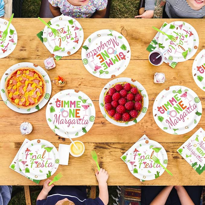 96Pcs Final Fiesta Party Supplies Gimme One Margarita Paper Plates and Napkins Mexican Fiesta Mamacita Needs a Margarita Tableware Sets for Mexican Bachelorette Bridal Party Supplies Serves 24