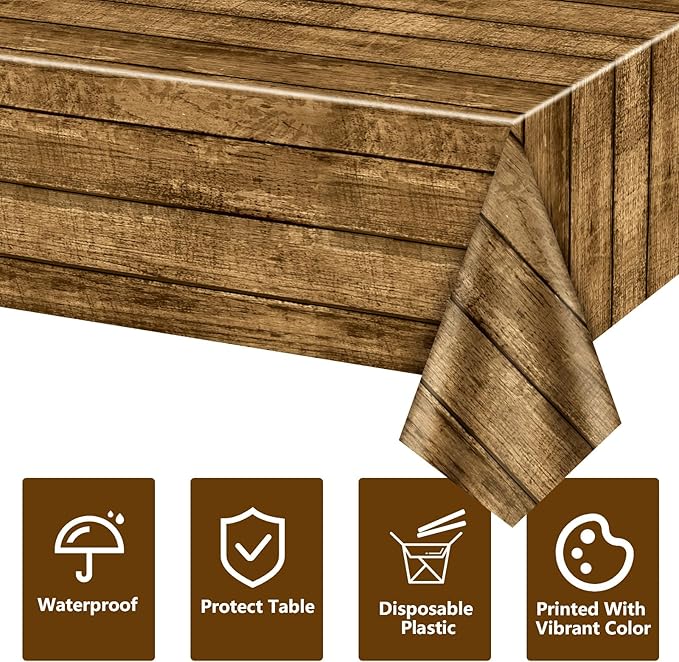 8 Pack Western Party Tablecloths, 54x87'' Western Party Table Cover Plastic Disposable Wild West Wooden House Barn Door Table Covers for Western Themed Party Kids Birthday Party Decorations