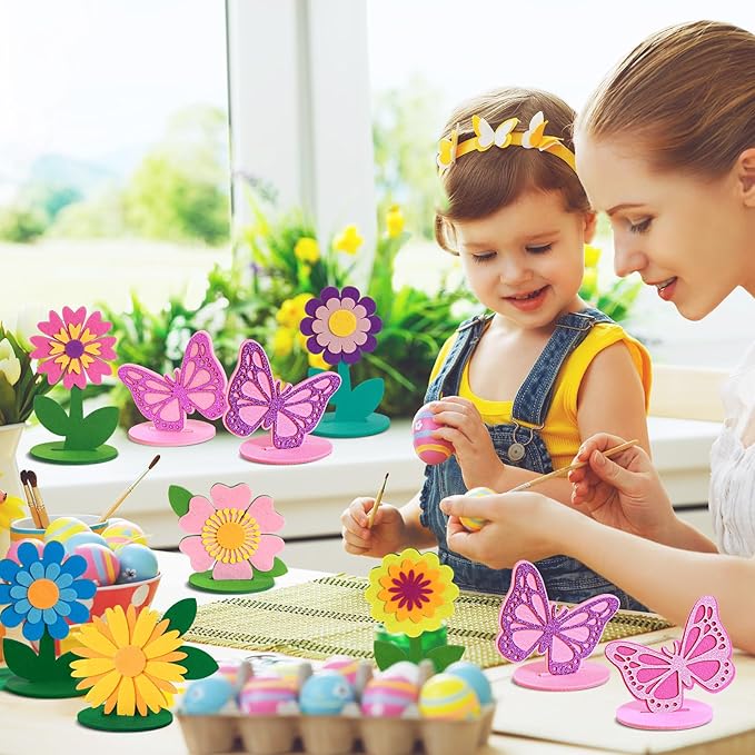 SUNBEAUTY 18 PCS Flower Felt Centerpieces for Tables Flower Birthday Party Decorations Butterfly Birthday Party Decorations Butterfly Decorations for Girl Birthday Baby Shower