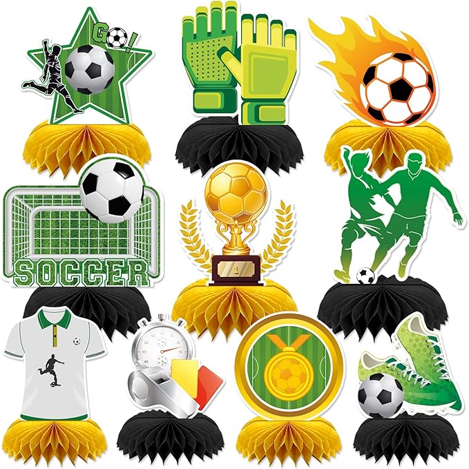 10Pcs Soccer Party Decorations, Soccer Birthday Party Decorations Soccer Ball Birthday Honeycomb Centerpiece Soccer Theme Party Decorations for Boys Kids Soccer Table Centerpiece