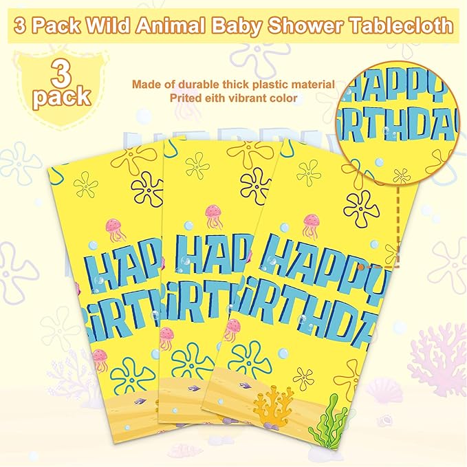 3PCS Yellow Cartoon Party Supplies Tablecloth Set for Kids Boys Girls BirthdayYellow Cartoon Party Supplies Tablecloth -54x108in