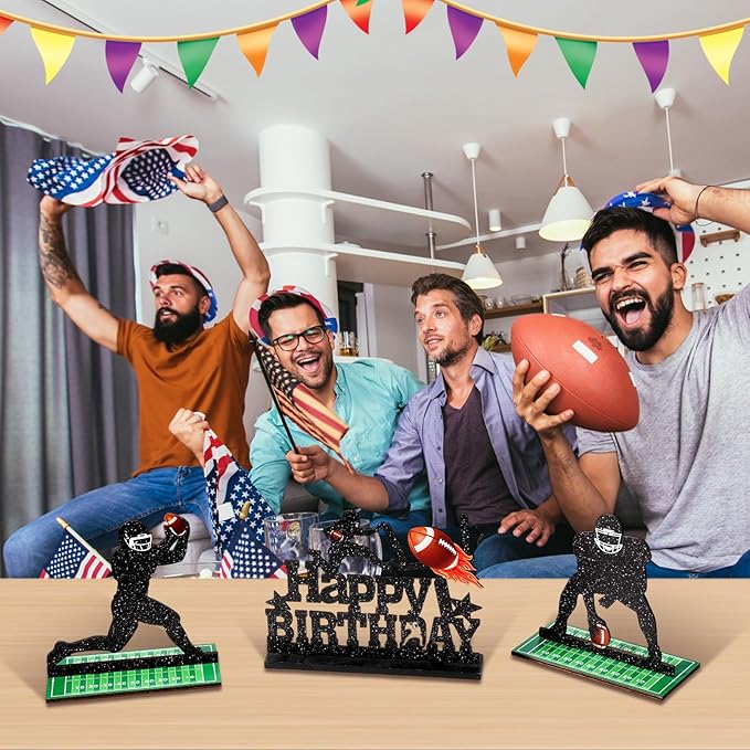 Geetery 7 Pcs Football Party Table Decoration Wooden Football Table Centerpiece Sport Player Silhouette Birthday Sign Centerpieces for Sport Birthday Party Supplies